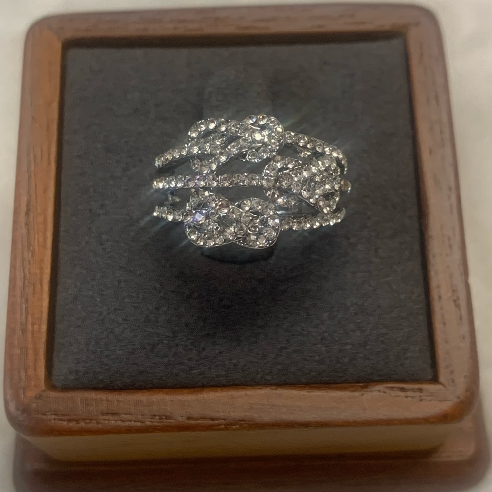 Rhinestone Sterling Silver plated Adjustable Ring‎ Sparkly